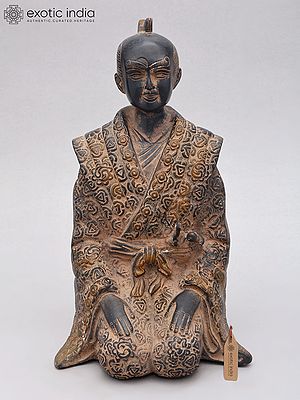 11" Kneeling Japanese Samurai Warrior | Brass Statue