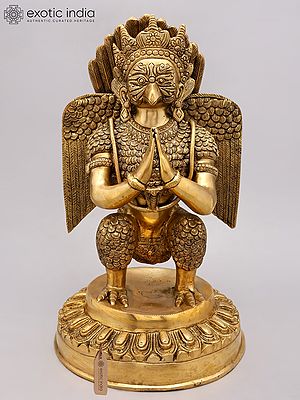 17" Namaskar Garuda - Vahana of Lord Vishnu | Brass Statue