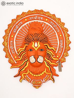 Lord Hanuman Brass Wall Hanging - Sindoori Orange, 12 Inch