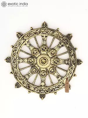 4" Brass Konark Wheel Wall Hanging - Dharma Chakra Symbol