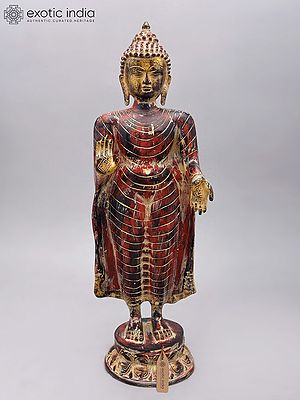 20" Standing Buddha Brass Idol (Abhaya Mudra)