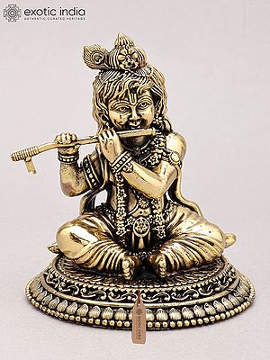 Small Brass Statue of Baby Krishna Playing Flute