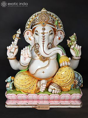 Large Four Armed Blessing Ganesha Marble Sculpture