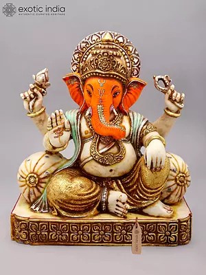 18" Blessing Bhagawan Ganapati with Sindoori Face | Marble Statue