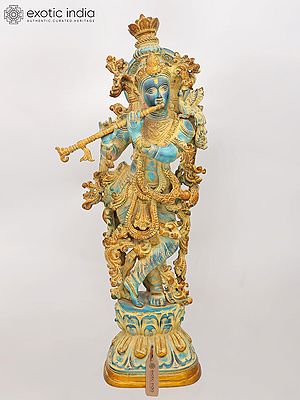 Lord Krishna Playing Flute | 30 Inch Brass Sculpture