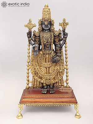 Lord Venkateshvara (Tirupati Balaji) Brass Statue - 34 Inch with Wooden Base
