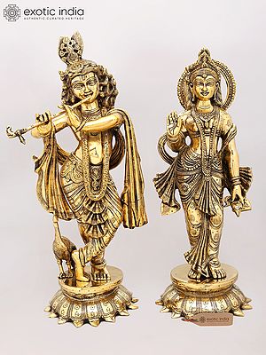 25" Divine Pair of Radha Krishna Brass Statues