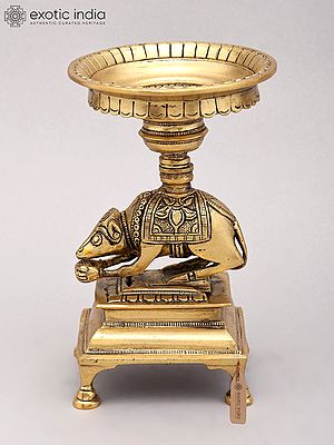 Brass Oil Lamp with Ganesha Vahana Mouse Base