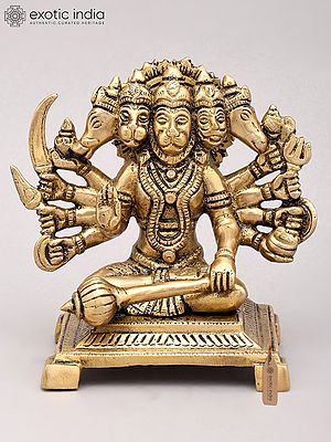 6" Small Ten Armed Panchamukhi Hanuman Brass Idol