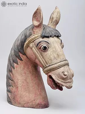 22" Decorative Horse Head Statue in Wood | Animal Decor