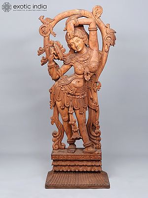 "Darpana" Large Wooden Mirror Lady (Shringar Apsara) on Pedestal
