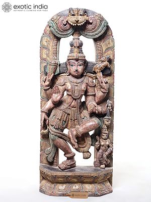 36" Large Dancing Lord Shiva with Kirtimukha Arch | Wood Carving