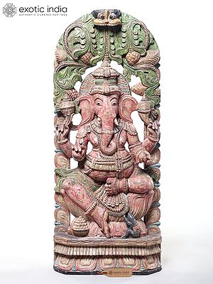 36" Large Four Armed Lord Ganesha | Wood Carved Statue