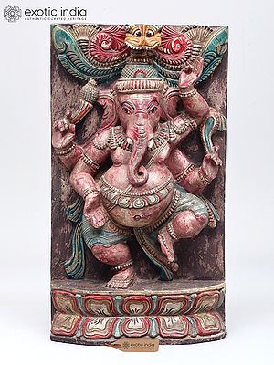 18" Dancing Lord Ganesha Wooden Statue | Standing and Wall Hanging Both