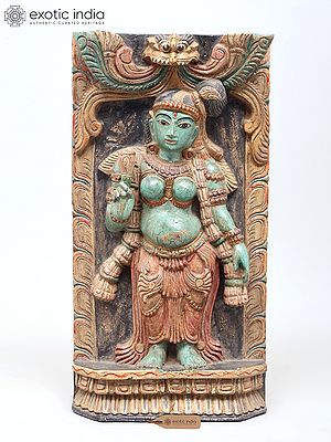 18" Wooden Nambudri Lady From Kerala