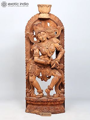 42" Large Apsara Dancing and Playing Cymbal | Wood Carved Statue