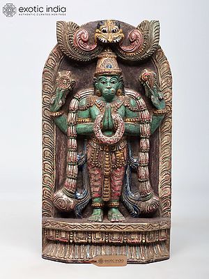 18" Standing Lord Hanuman in Namaskar Mudra | Wood Carved Statue