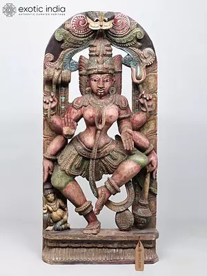 38" Large Dancing Goddess Durga (Parvati) | Wood Carved Statue