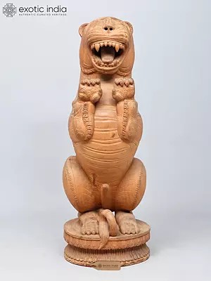 36" Large Temple Guardian Yali Sculpture | Wood Carving
