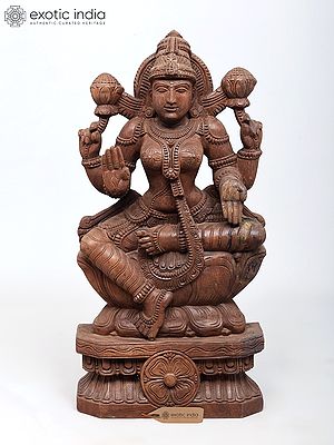 24" Four Armed Blessing Goddess Lakshmi | Wood Carved Statue