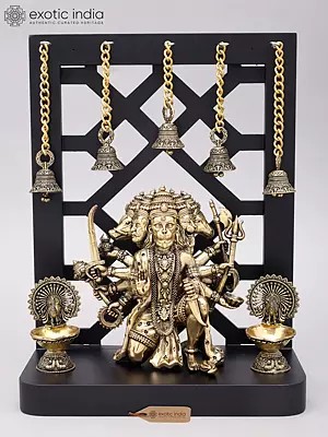 12" Ten Armed Panchamukhi Hanuman Seated on Designer Wood Frame