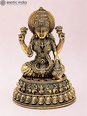 5" Small Superfine Hindu Goddess Lakshmi Brass Idol