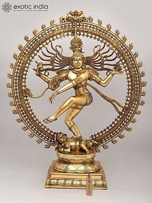 Lord Shiva as Nataraja: 36" Large Dancing Brass Sculpture
