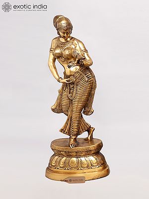 36" Large Size Apsara with the Parrot In Brass | Handmade | Made In India