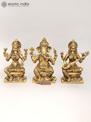 12" Lakshmi Ganesha Saraswati In Brass | Handmade | Made In India