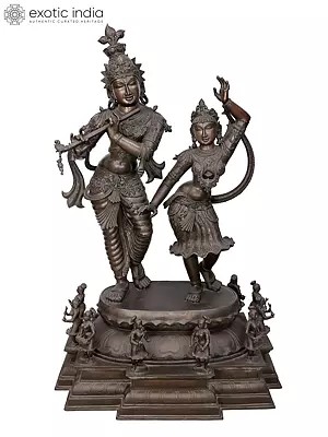 60" Large Radha & Krishna Panchaloha Bronze Statue from Swamimalai | Madhuchista Vidhana (Lost-Wax) - (Shipped by Sea)