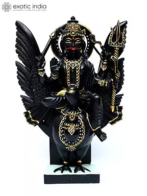 18" Lord Shani Seated On Crow | Black Marble Figurine