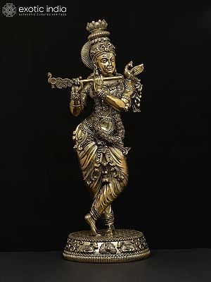 Small Fluting Lord Krishna Fine Brass Statue