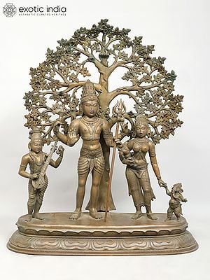 41" Large Size Shiva Family Standing Under the Tree | Madhuchista Vidhana (Lost-Wax) | Panchaloha Bronze from Swamimalai