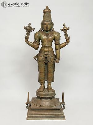 43" Large Standing Four-Armed Lord Vishnu | Madhuchista Vidhana (Lost-Wax) | Panchaloha Bronze from Swamimalai