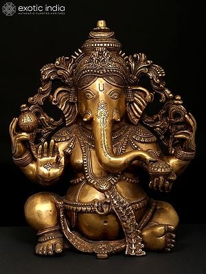 17" Four Armed Blessing Lord Ganesha | Brass Statue