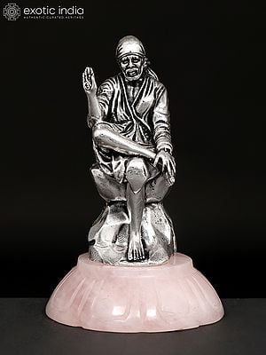 4" Small Superfine Blessing Sai Baba on Rose Quartz Gemstone Base