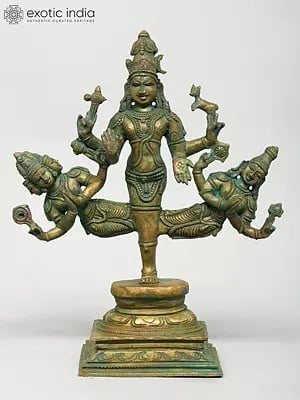 11" Ekapadamurthi - Divine Form of Lord Shiva with Lord Brahma and Lord Vishnu | Madhuchista Vidhana (Lost-Wax) | Panchaloha Bronze from Swamimalai