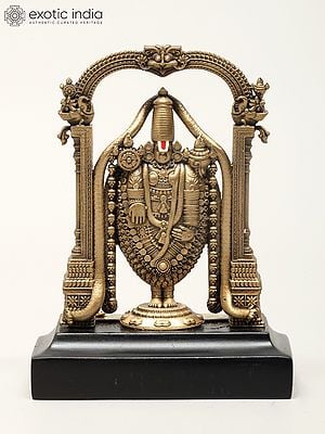 3" Small Standing Tirupati Balaji With Kirtimukha Arch And Base | Handmade Brass Statue for Car Dashboard