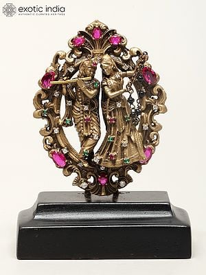 3" Small Radha And Krishna Statue With Base | Brass Sculpture for Car Dashboard