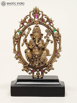 3" Small Seated Ganesha On Mushak In Blessing Gesture With Base | Handmade Brass Idol for Car Dashboard