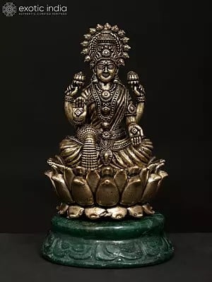 3" Small Brass Superfine Blessing Goddess Lakshmi on Green Aventurine Gemstone Base