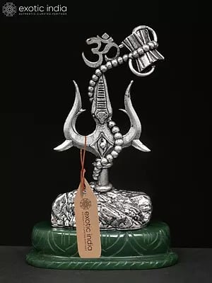 4" Small Brass Superfine Stylized Trishul on Green Aventurine Gemstone Base