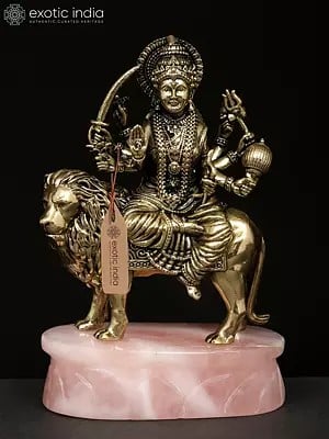 4" Small Goddess Durga (Sherawali Maa) with Rose Quartz Gemstone Base