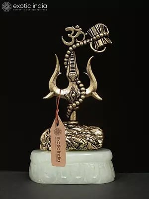 5" Small Brass Superfine Stylized Trishul on Green Aventurine Gemstone Base