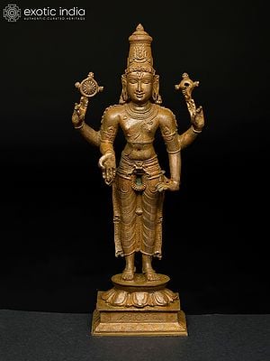 8" Four Armed Standing Lord Vishnu | Madhuchista Vidhana (Lost-Wax) | Panchaloha Bronze from Swamimalai