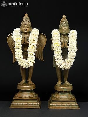 25" Standing Garuda and Hanuman | Set of 2  | Madhuchista Vidhana (Lost-Wax) | Panchaloha Bronze from Swamimalai