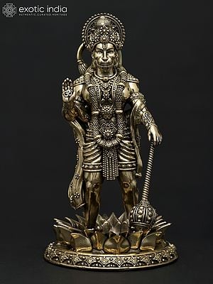 8" Superfine Standing Lord Hanuman in Blessing Gesture | Brass Statue