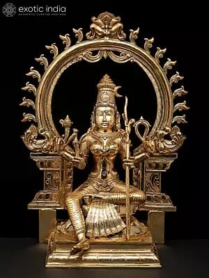 21" Goddess Rajarajeshvari Seated on Kirtimukha Throne | Madhuchista Vidhana (Lost-Wax) | Panchaloha Bronze from Swamimalai