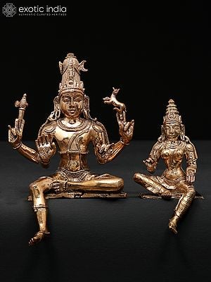 5" Small Sitting Lord Shiva with Devi Parvati | Madhuchista Vidhana (Lost-Wax) | Panchaloha Bronze from Swamimalai