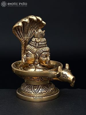 5" Small Nandimukh Shivalingam with 3 Shiva Faces | Brass Statue
